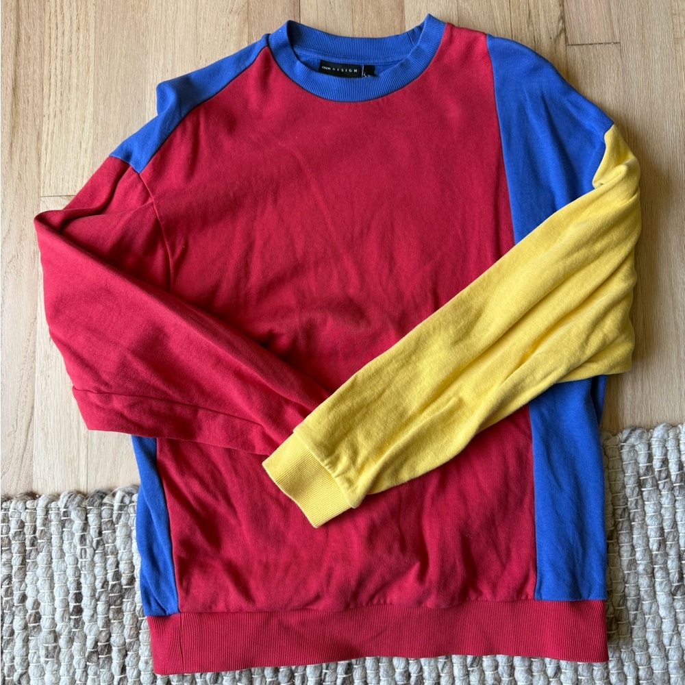 ASOS Design Men's Red, Blue, and Yellow Crewneck Sweater